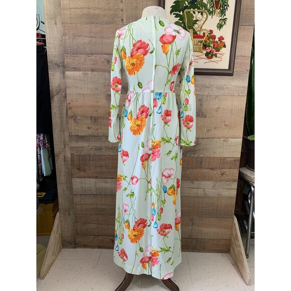 Vintage 1970’s Bright Floral Print Knit Empire Waist Maxi Dress - Picture 8 of 8